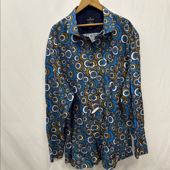 Brand New Vibrant Blue and Gold Patterned Men's Shirt - Picture 1 of 2